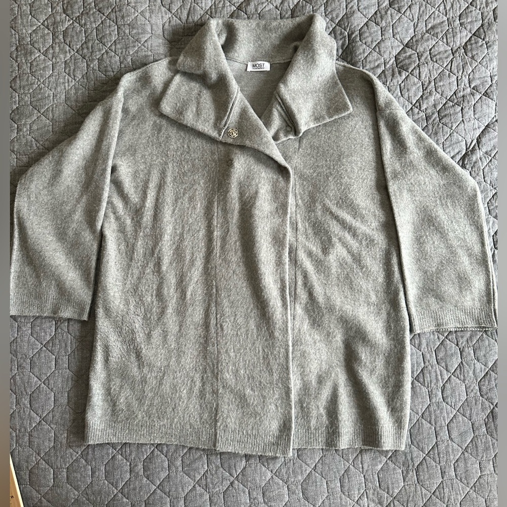 Grey sweater jacket with snap closure, Italian made, size L